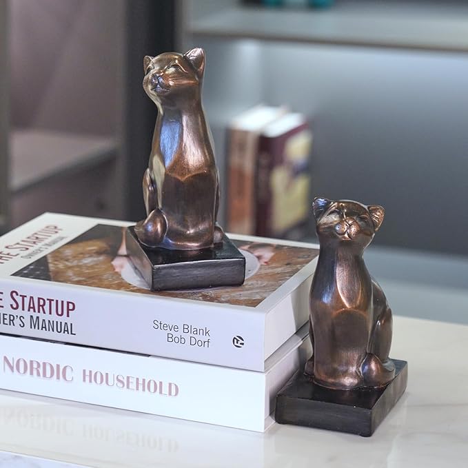 Cat Book-Ends Heavy Duty Decorative-Bookends - Unique Bookend for Books Heavy Duty Antique Book Stopper for Shelf Office Desk Magazine Stand Organizer 2.8 LBS 4.25x2.75x6.75 inches Newman House Studio