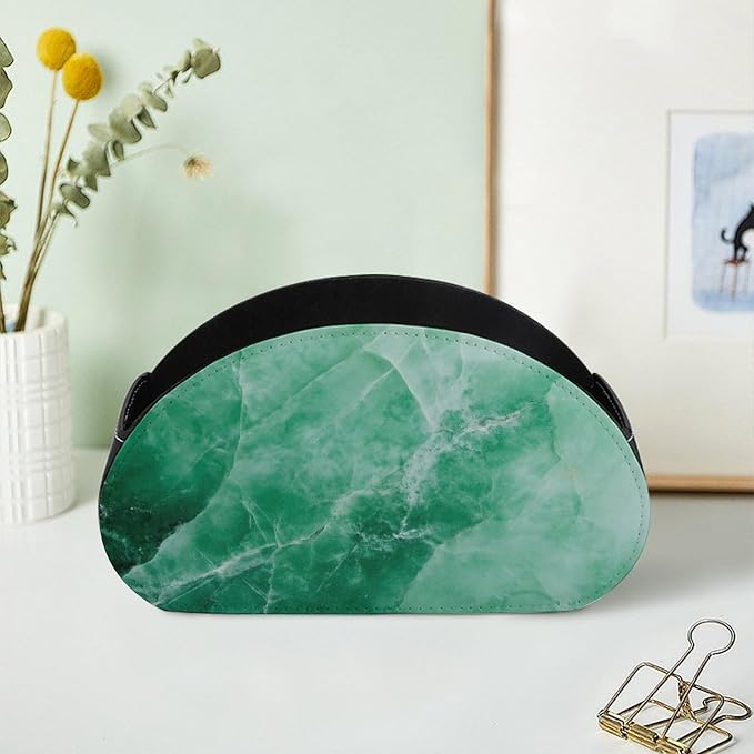 Green Marble Remote Control Holder with 5 Compartments Leather TV Remote Caddy Remote Storage Box Desktop Organizer for Pen/TV Remotes/Media Controllers/Office Supplies