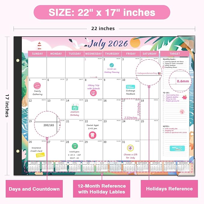 Ospelelf Desk Calendar 2026-2027 Large 22'' x 17'', 2026 Monthly Deskpad Calendar, 18 Month Calendar for Family Office, Use July 2026 - Dec 2027, Four Seasons Calendar