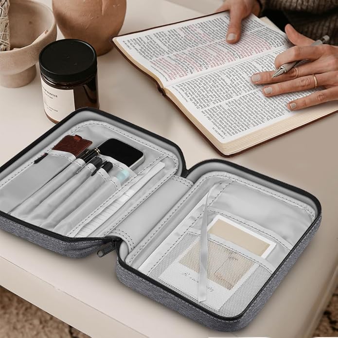 FINPAC Bible Cover Small Size Church Study Book Carrying Bag, Bible Protective Case with Handle Zippered Pocket for Men Women