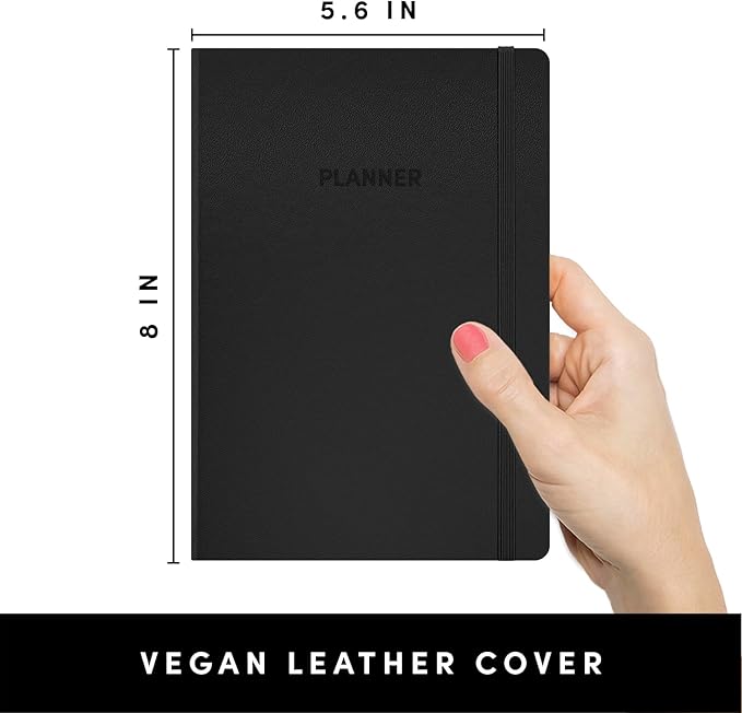 PAPERAGE Undated Weekly & Monthly Hardcover Planner (Black), 5.6 in x 8 in, Includes Lined Note Pages & 2 Sticker Sheets
