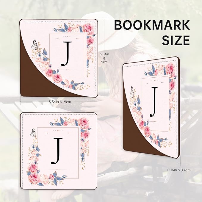 2 Pack A-Z Leather Book Corner Bookmark, Durable Handmade Reading Accessories - Gifts for Readers, Women, Men, Teachers, Students J