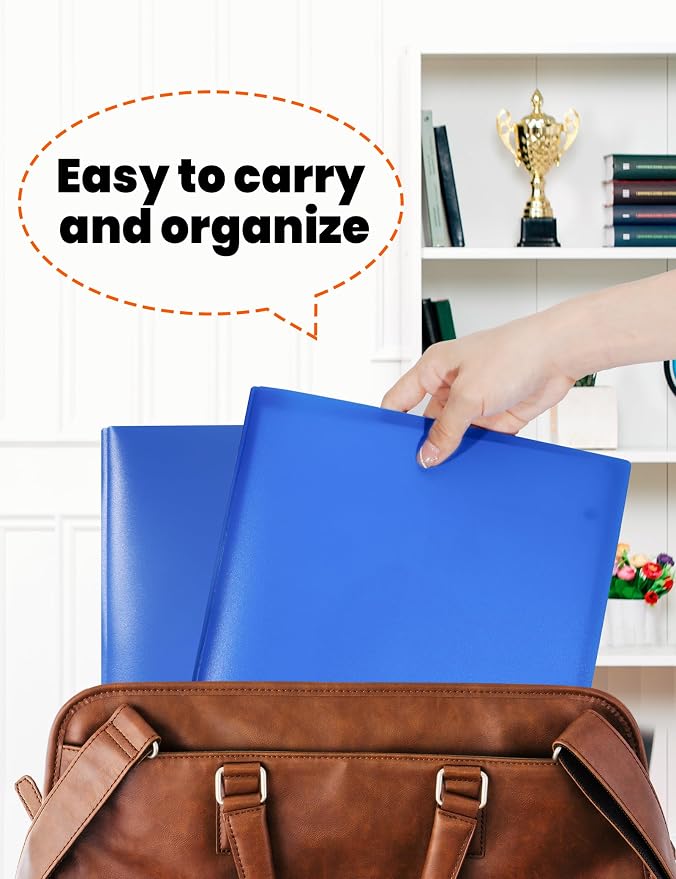 SUNEE 3 Pack Blue Plastic Folders with Pockets and Prongs, Letter Size, 9 x 11.5 in