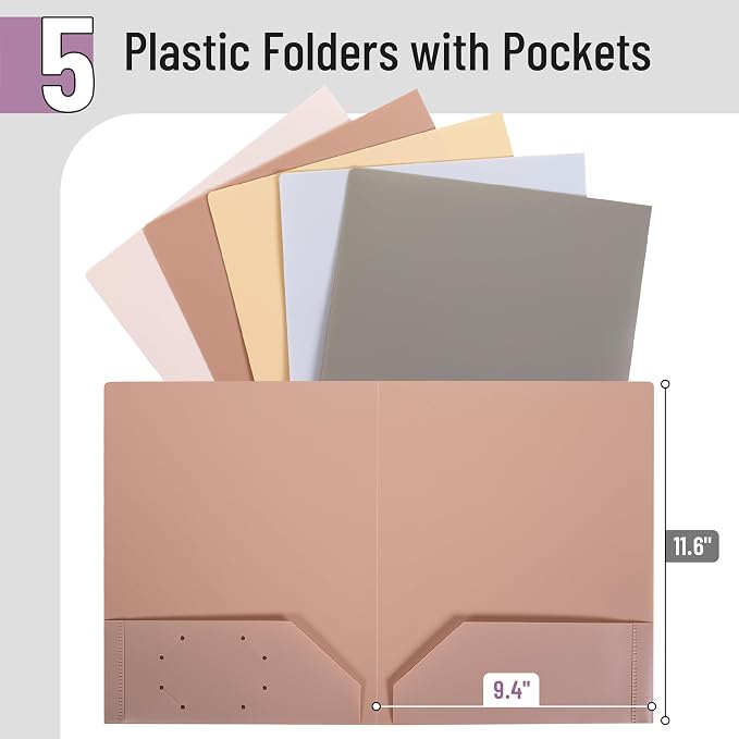 Mr. Pen- Plastic Folders with Pockets, 15 pcs, Aesthetic File Folder with Business Card Slot, 2-Pocket Folder, Back to School, Office, Filing Supplies
