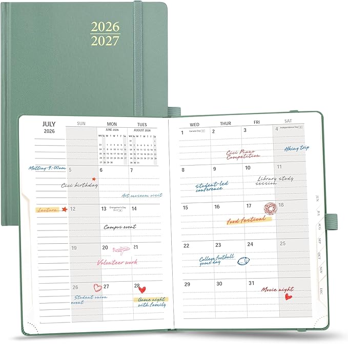 POPRUN Monthly Planner 2026-2027, 6.25" x 8.5", 18 Month (Jul 2026 - Dec 2027) Calendar Book, Academic Calendar Planner with Monthly Tabs, Inner Pocket, Hard Cover, 100GSM Paper - Midnight Green