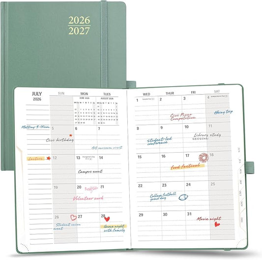 POPRUN Monthly Planner 2026-2027, 6.25" x 8.5", 18 Month (Jul 2026 - Dec 2027) Calendar Book, Academic Calendar Planner with Monthly Tabs, Inner Pocket, Hard Cover, 100GSM Paper - Midnight Green