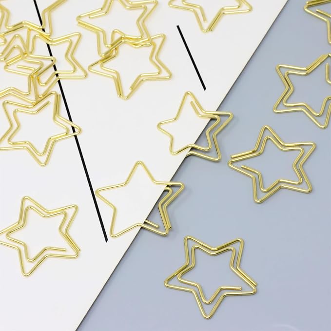 yueton 50PCS Golden Star Shape Paper Clips Cute Five Pointed Star Paper Clips Funny Bookmarks Clips for Office Supplies Household Wedding Decoration