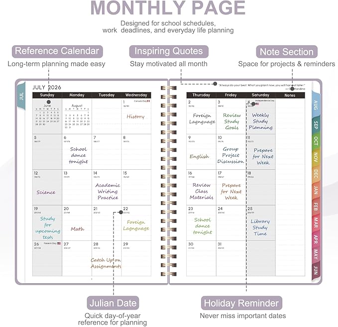 Planner 2026-2027, Weekly and Monthly Academic Planner, July 2026 - June 2027, Hardcover Calendar Agenda Book for School Year Planning, School Supplies for Teacher and Student, Letter Size(8.5'' x 11'')