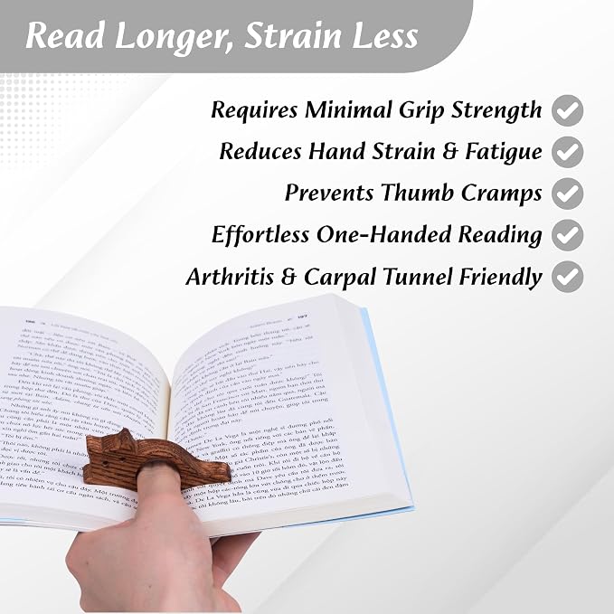 Book Page Holder, Book Lovers Gifts for Women, Smoothly Wood Cat Thumb Book Page Holder for Reading Accessories, Book Club Gift for Readers & Books Stuff