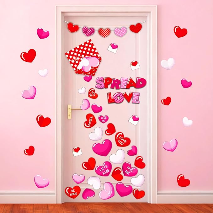 FYSUIMU Valentine' s Day Classroom Door Decoration Bulletin Board Set Red Pink Heart Spread Love Envelope Paper Cutouts for School Classroom Chalkboard Wall Door Welcome Decor