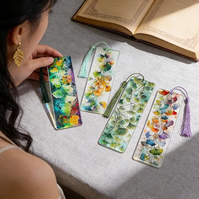 Colorful Art Flower Bookshelf Bookmark - Romantic Artsy Vibe Bookmarks, Perfect Reading Gift for Book Lovers, Bookworms and Friends (Ginkgo Leaf)