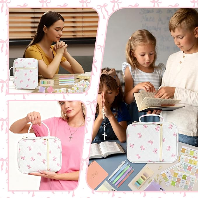 Bow Bible Cover Case for Women Journaling Kit Quilted Large Bible Book Sleeve