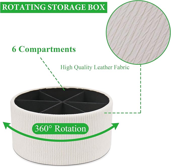 Remote Control Holder, 360°Spinning PU Leather Desk TV Remote Caddy,Desk Storage Box Room Accessories for Controller, Media,Mail,Calculator, Mobile Phone,Pencil(1-Big Wood Beige)