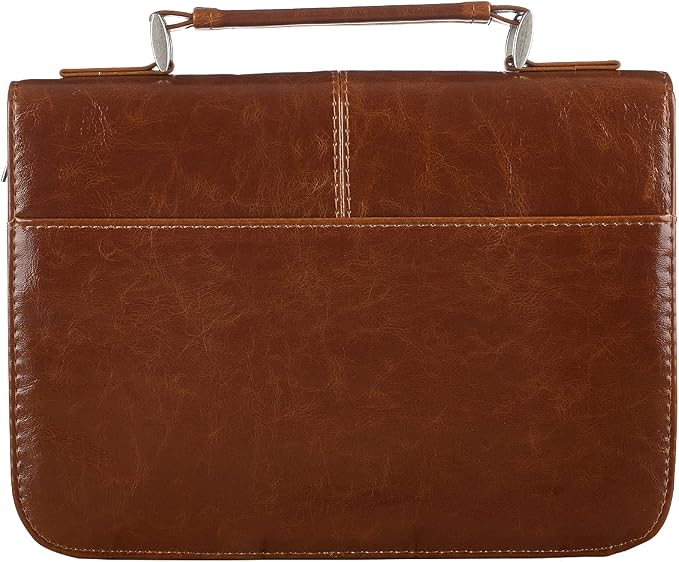 Christian Art Gifts Men or Women's Classic Bible Cover Faith Badge, Brown Faux Leather, XL