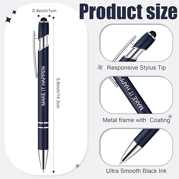 Zonon 12 Pcs Inspirational Pens Gift Set Funny Ballpoint Pen with Stylus Tip Motivational Graduation Gifts Bulk for Teacher Coworkers Nurse School Office Supplies(Navy,Motivational Style)