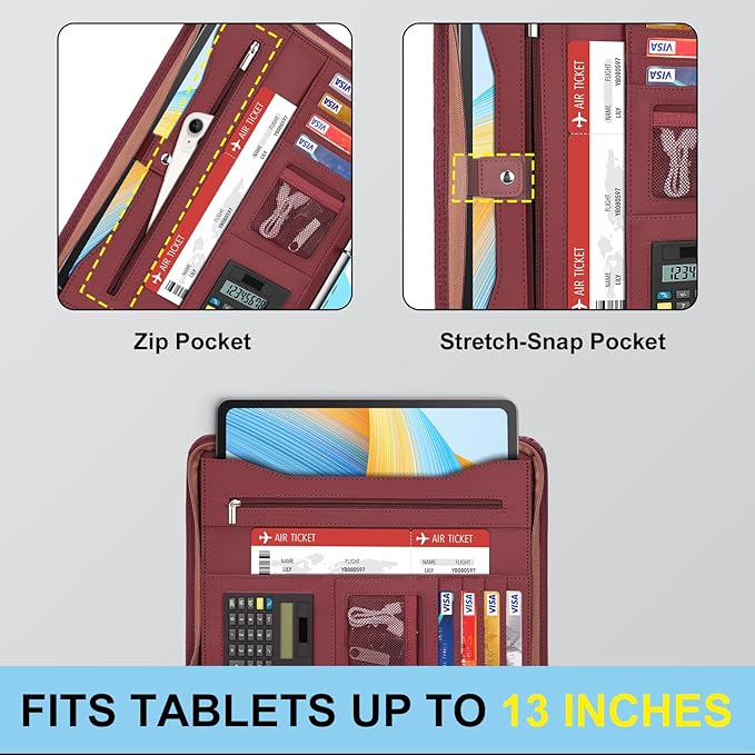 Eshow Portfolio Organizer - 3 Ring Binder with Zipper, Vegan Leather Business Padfolio Folder with Notepad Includes 5 Color Sheet Protectors for Documents Files for Men Women