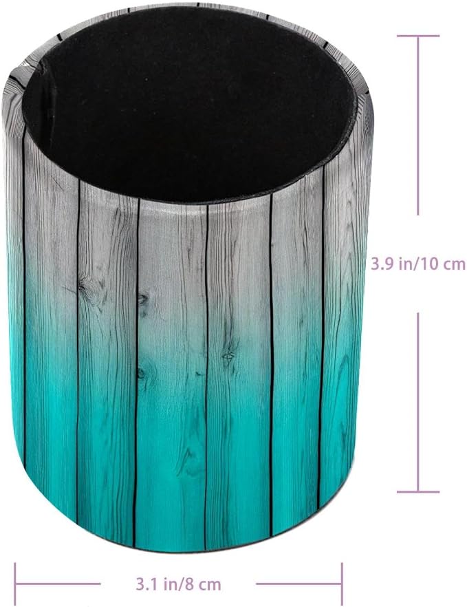 Pen Pencil Holder for Desk, Teal Rustic Wood Panels Makeup Brush Holders Leather Pen Organizer Pencil Caddy for Office Home Art Supply