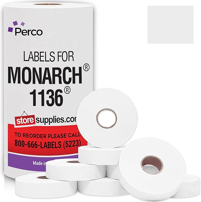 Perco Removable Adhesives White Labels for Monarch 1136 Price Gun - 1 Sleeve (14,000 Labels)