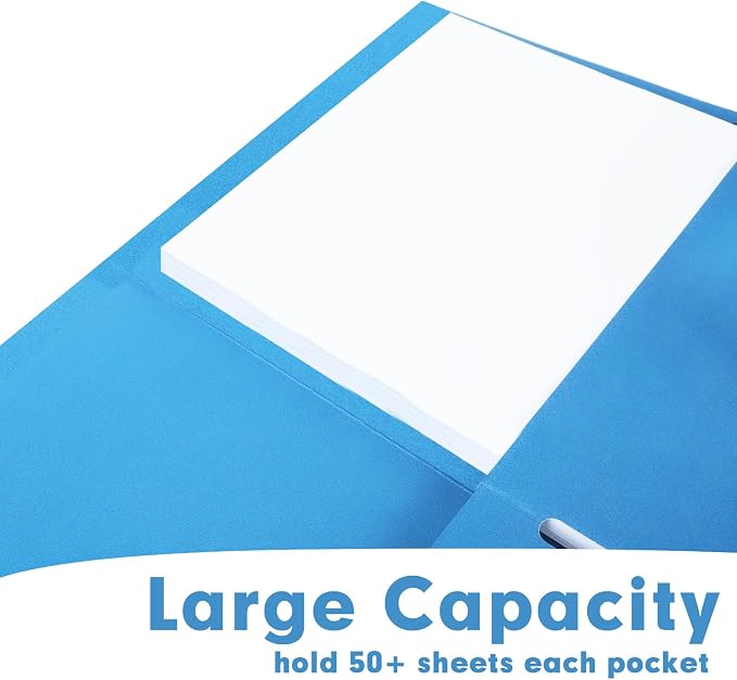 Two Pocket Folders, RAZCC 75 Pack 2 Pocket Folders Fit Letter Size Paper, Paper Folders with Pockets for School Office Business Home (Blue)