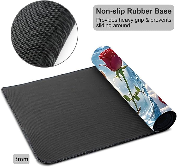 Mouse Pad Gaming Mousepad 31.5x11.8 Inch XXL Large + Coasters,Desk Mat with Stitched Edges, Non-Slip Rubber Base, Thick Mouse Pad for Computer, Laptop, Office & Home - Ice Cube Rose Cat