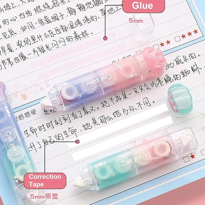 MOZXIRZ 9 Pcs Cute Green Stationery Set Cat Paw School Supplies Kawaii Office Supplies Including Pens Highlighter Pencil Sharpener Eraser Correction Tape Ruler Sticky Flag Tabs (Gradient Green)