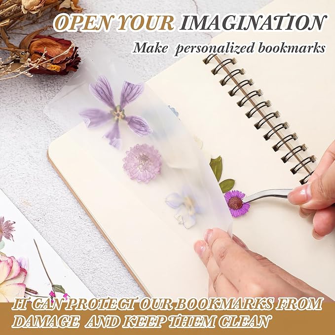Fuyoooo 176 Pcs Dried Flower Bookmark Making Kit, DIY Bookmark Laminating Pouches with Tassels and Puncher DIY Project Gifts for Women Night Out Craft Book Lovers (Purple,3 Size)