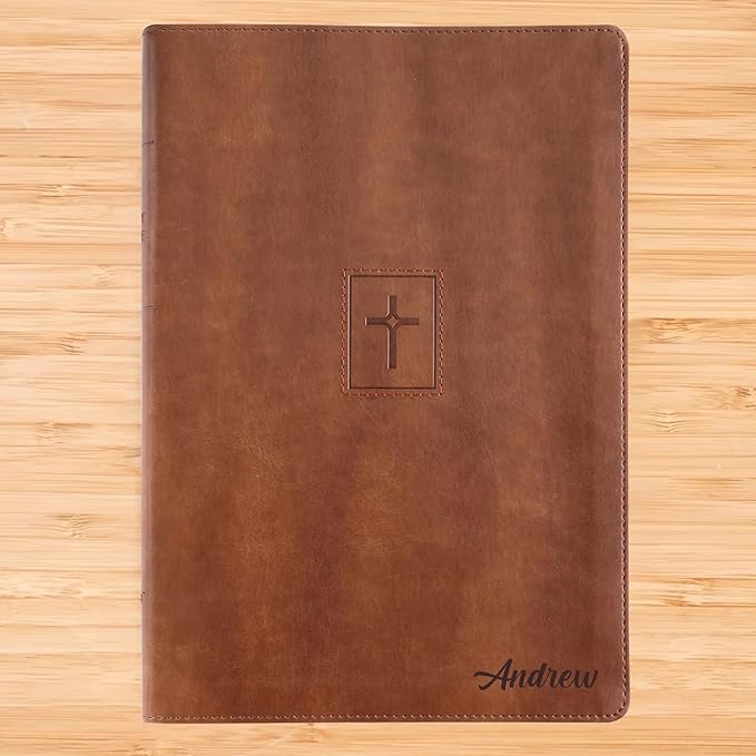 Personalized NIV Thinline Holy Bible Faux Leather Large Print Size | Custom with Name on Lower Right Corner | Gift for Christian & Religious Celebrations | Brown