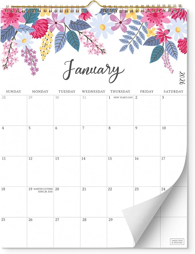 S&O Vertical Floral Wall Calendar from January 2026-June 2027 - Tear-Off Monthly Calendar - 18 Month Academic Wall Planner - Hanging Organizer to Track Anniversaries & Appointments - 13.5"x10.5”in