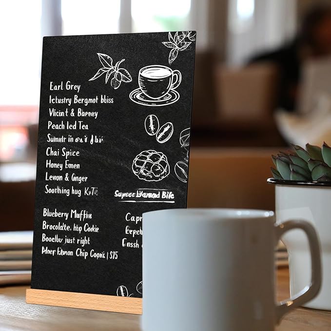 Tabletop Chalkboard with Wood Stand - 2 Pack, 8 x 12 Inch Double Sided Blackboard Food Signs Menu Message Boards for Coffee Bar, Lemonade Stand, Party Decoration - Slant Back