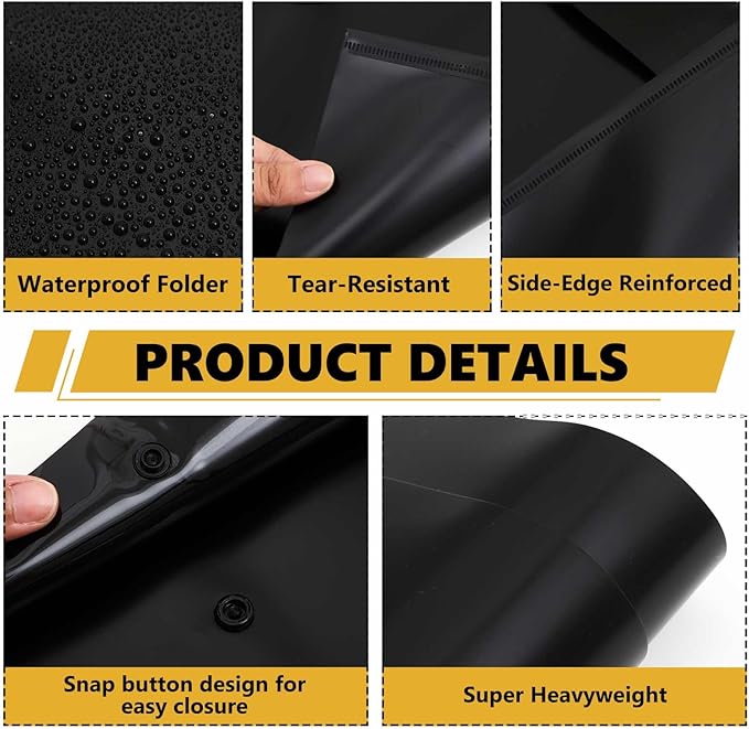 AmazingSpark 10 pack 11 * 17 in File Folder Tabloid Sized, Black Plastic Poly Envelopes with Snap Closure, Oversized Portfolio Binder, Important Document Organizer Storage for School Work Office Home