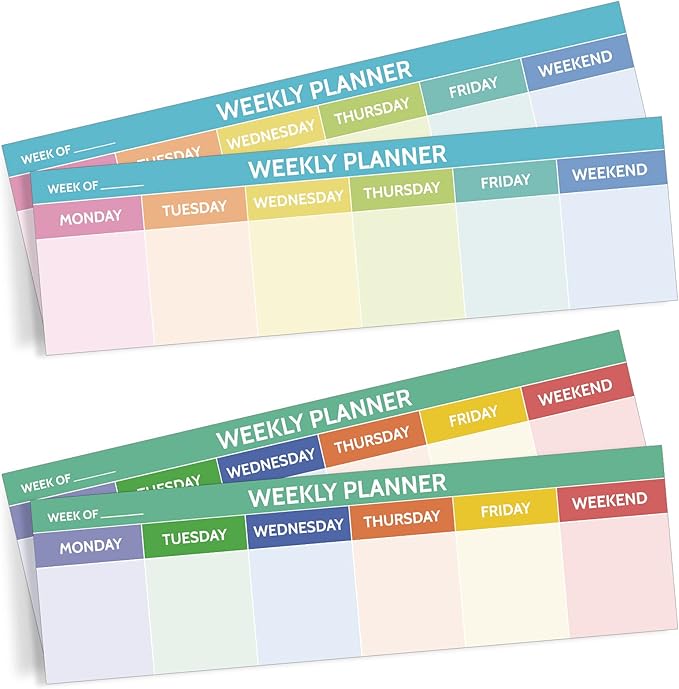 200 Sheets Horizontal Weekly Planner Sticky Notepad 2.8 x 9.5 Inch Adhesive Weekly Schedule Pad to Do List Notepad Weekly Calendar Pad for Planner Reminder Studying Office School Supplies (Colorful)