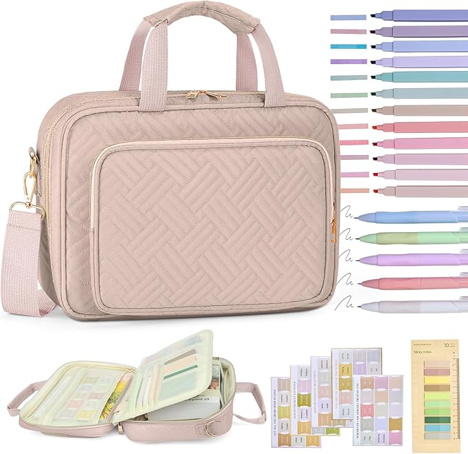 Bible Cover Case for Women Bible Study Supplies Christian Gifts for Women Church Camp Essentials Christian Bible Journaling Kit Quilted Large Bible Cover with Durable Handle (Pink, Large)