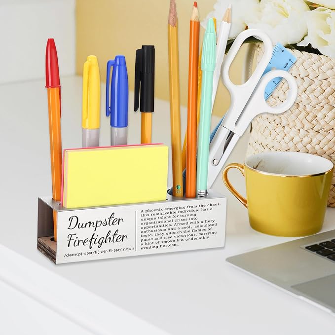 Dumpster Firefighter Appreciation Gift, Office Desk Decor for Crisis Managers, Problem Solvers, Workplace Leaders Career Recognition Gift, Funny Office Pencil Holder for Desk SD274