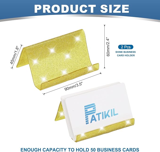 PATIKIL Business Card Holder for Desk, 2Pcs Acrylic Business Card Holders Shine Card Stand Organizer Cards Display for Office Exhibition, Yellow