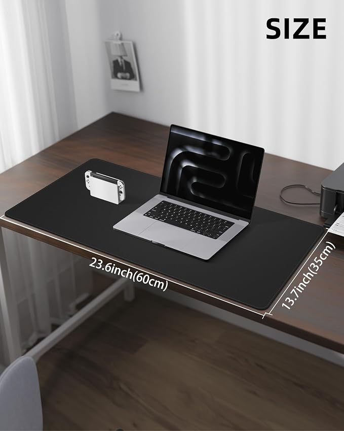 AFIING Desk Pad Protector 23.6" x 13.7" - Non-Slip Waterproof PU Leather Desk Mat for Mouse, Keyboard, Laptop, Office and Home Workspace (Black)