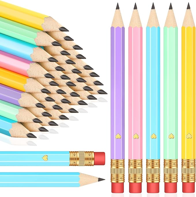 Nezyo 80 Pcs Mini Golf Pencils with Eraser 2 HB 4 Inch Half Pencils Hexagon Pre-sharpened Color Pen for Bridal Wedding Classroom School Office(Candy Color,Heart Style)