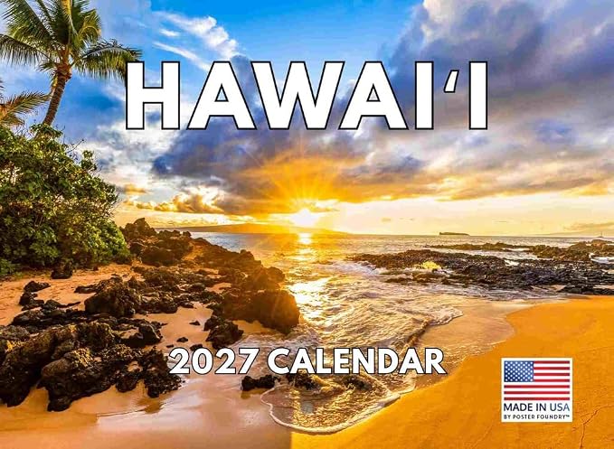 Hawaii Calendar 2027 Hawaiian Tropical Beach Maui Kauai Monthly Wall Calender 12 Month