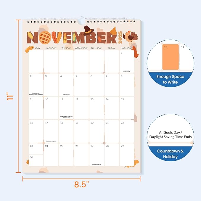 SUNEE 2026 Calendar, 18 Months Wall Hanging Monthly 2026 Calendar 8.5"x11", October 2025 to March 2027, for Organizing & Planning, Cute