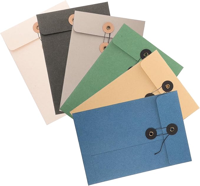SHINEOFI 6pcs Kraft String Envelope File Folder, Paper Envelope File Bag Document Holder Storage Pouch Organizer for Office Schools Supplies