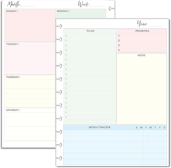 Weekly Planner Inserts – Undated Weekly Calendar Planner Refills for 11-Disc Letter Size Planners (8.5 x 11 Inch) | TUL Letter, Staples ARC Notebook, Levenger Circa, Marta Stewart, and NOTIQ Letra 11-Disc (XL1) Compatible