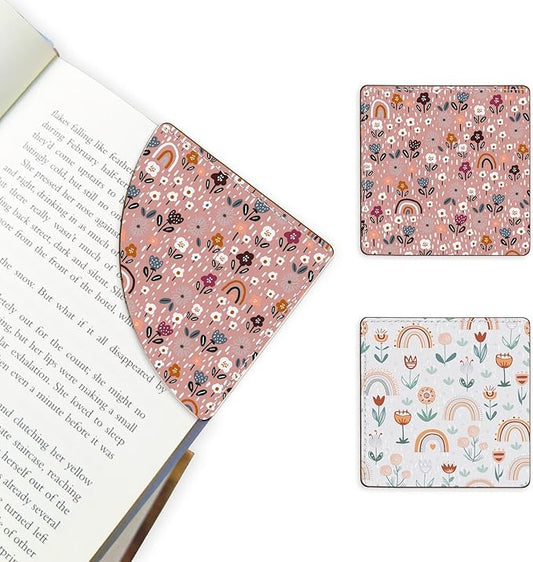 2 Pack Flower Leather Book Corner Bookmark, Durable Handmade Reading Accessories - Gifts for Readers, Women, Men, Teachers, Students
