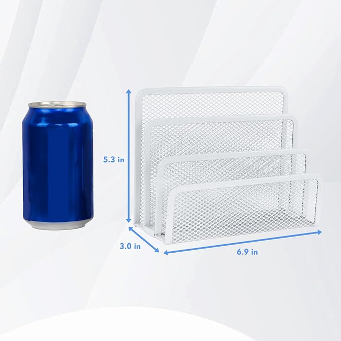 EASEPRES Desk Mail Organizer, Office Small Desktop Metal Mesh Envelope Letter Sorter Paper File Holder Organizer with 3 Vertical Upright Compartments, White 1 Pack