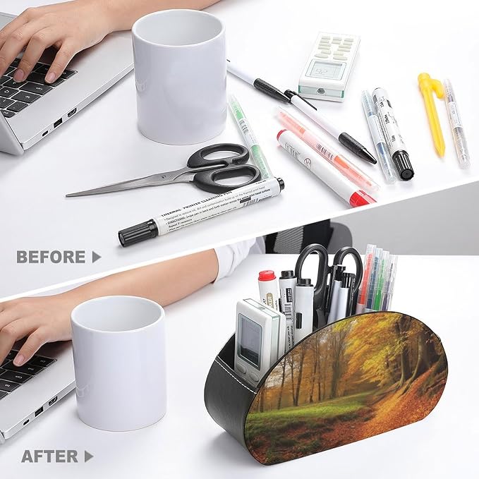 Autumn Remote Control Holder with 5 Compartments TV Remote Holder PU Leather Remote Caddy Remote Box TV Remote Control Storage Box for Table Desktop Organizer