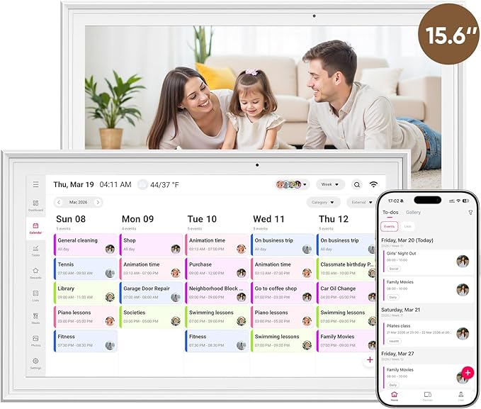 aiprotablet 15.6-inch Digital Calendar Chore Chart, Electronic Wall Planner Smart Calendar Touchscreen for Family Schedules, Meal Planner, Task Rewards, Picture Frame, Wall & Desk Mountable, Great for Organizing Your 2026 Calendar