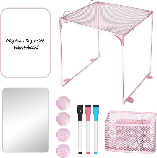 AKONEGE 11 PCS Locker Accessories Kit Pink Locker Organizer Decorations Supplies Includes Folding Shelf, Magnetic Mirror & Whiteboard, Pen Holder, Dry Erase Markers, Magnets, Back to School Essentials