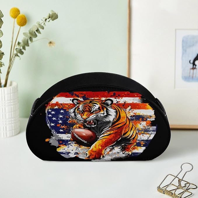 Tiger American Flag Remote Control Holder with 5 Compartment PU Leather Multi Functional Desk Storage for TV Remotes Office Supplies
