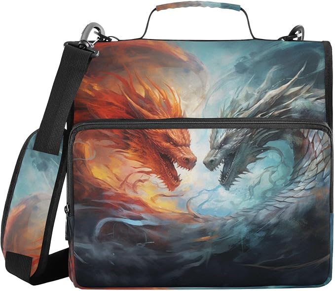 3 Ring Binder Zipper Binders Water-fire Dragons Expanding File Folder Bag with Shoulder Strap