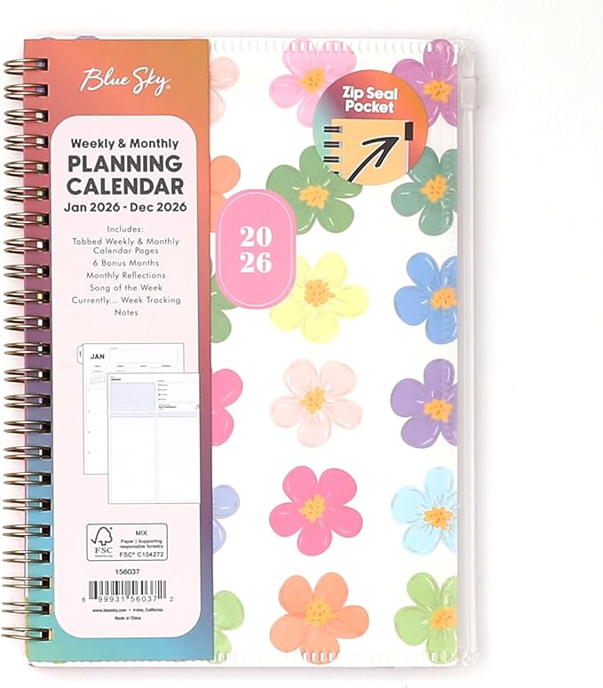 Blue Sky Gen Z 2026 Weekly and Monthly Planner Calendar, January 2026 - December 2026, 5" x 8", Flexible Cover With Zip Pouch, Durable Twin Wire Binding, Laminated Tabs, Storage Pocket, Capri