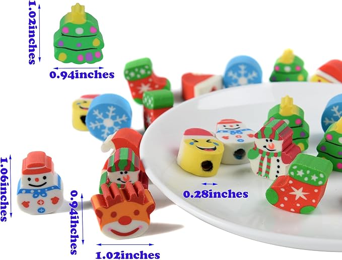 34PCS Christmas Pencil Top Erasers Bulk for Kids,Fun Eraser Caps Cute Topper Erasers for Pencil for Back to School Party Gifts (34)