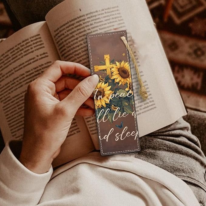 Autumn Cross Sunflower Bookmarks for Book Lovers Bookmark Turtle 2 PCS Leather Bookmarks for Women, Men, Book Lovers, Page Markers for Students Teachers Reading